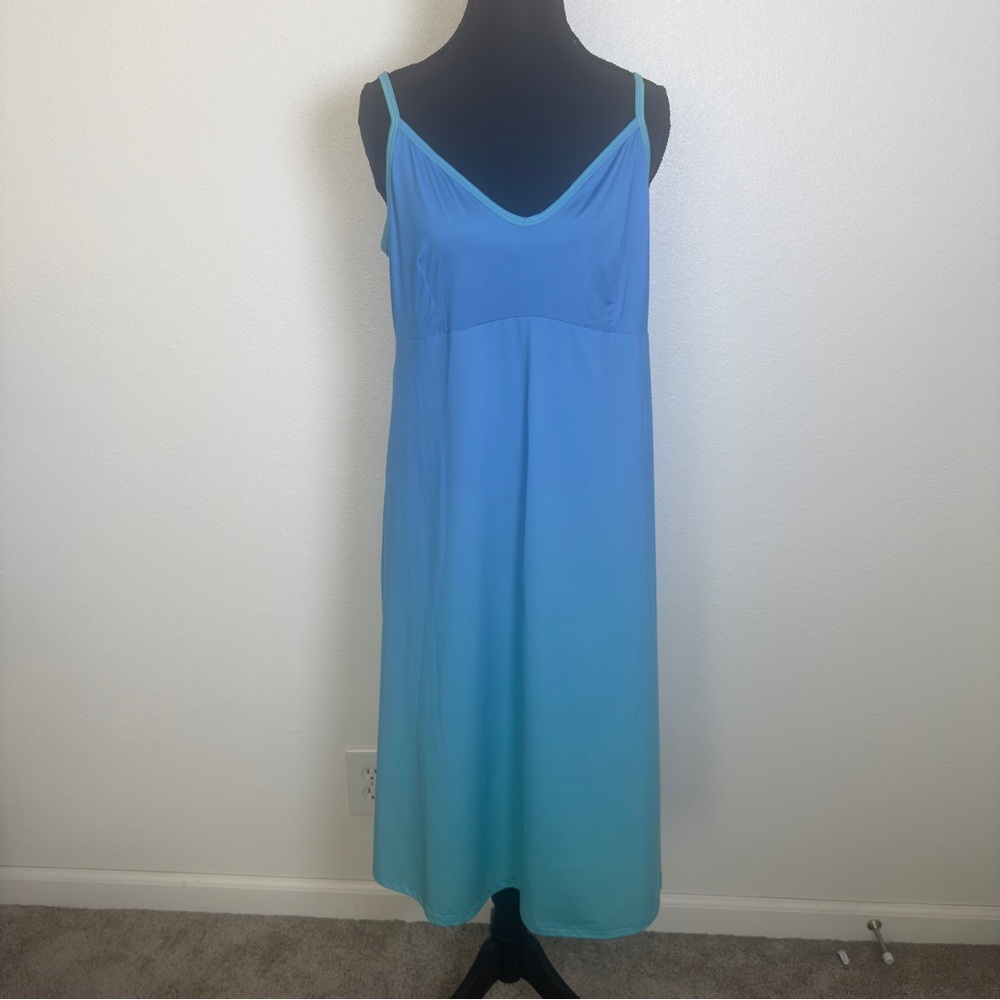 Johnny Was 100% Silk Ombre Slip Dress Blue Aqua | Size M